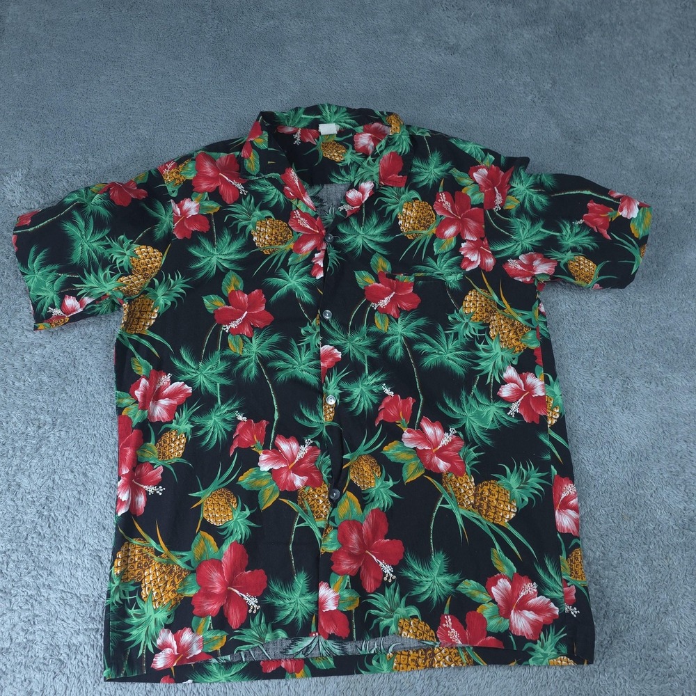 Royal Creations Shirt Mens XL Black Hawaiian Pineapple Floral Aloha Made Hawaii